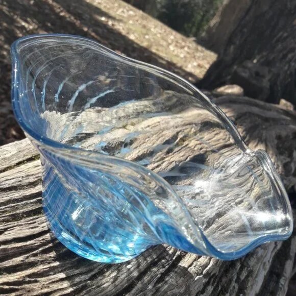 Murano Glass Art Bowl Bubbles Swirls of Blue Glass Clear Signed by Artist italy - Picture 16 of 16